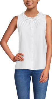 Lands' End Lightweight Jersey Button Front Lace Trim Tank