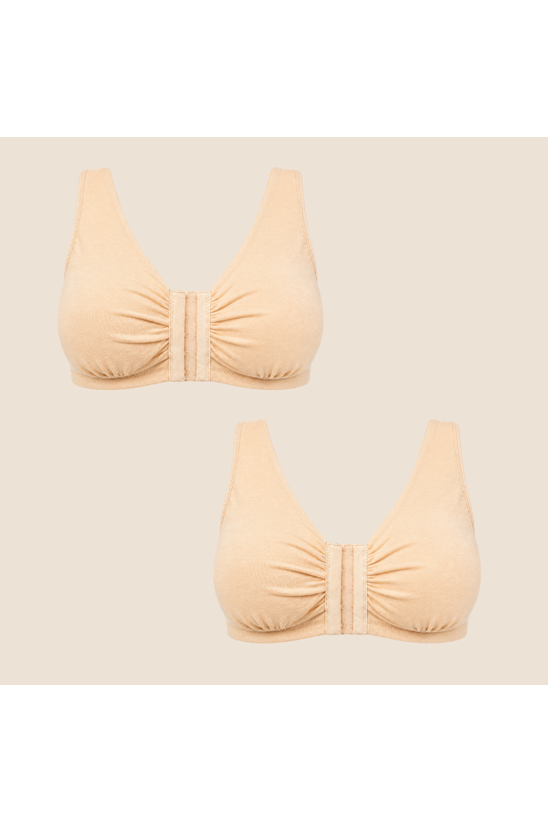 Ease Cotton Front Closure Bra for Mastectomy 2-Pack, Main, color, Buff