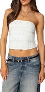 EDIKTED Georgette Lacey Ruffle Tube Top