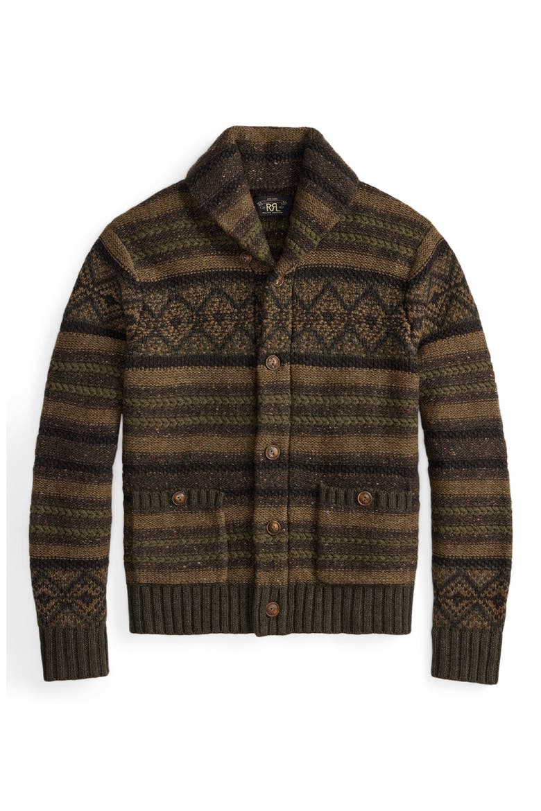Textured Stripe Cowl Neck Wool & Cotton Cardigan, Main, color, BROWN OLIVE MULTI