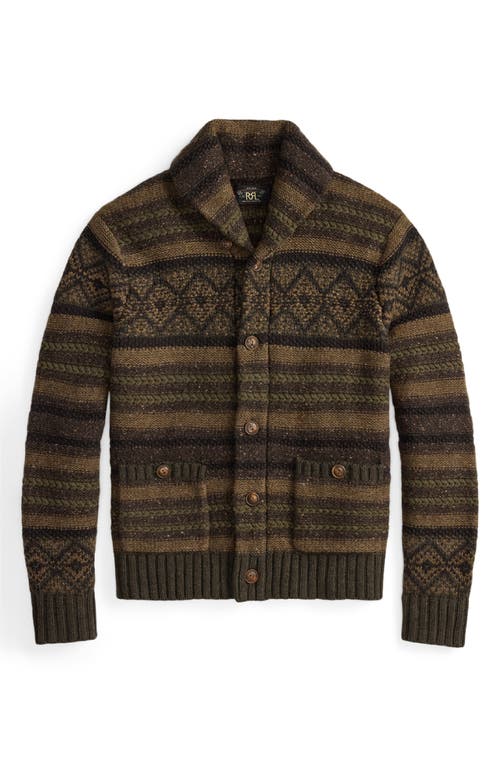 Double Rl Textured Stripe Cowl Neck Wool & Cotton Cardigan In Black