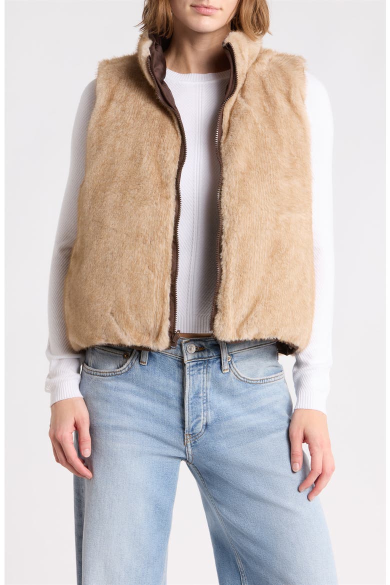 Reversible Faux Fur Vest, Alternate, color, DARK ESPRESSO