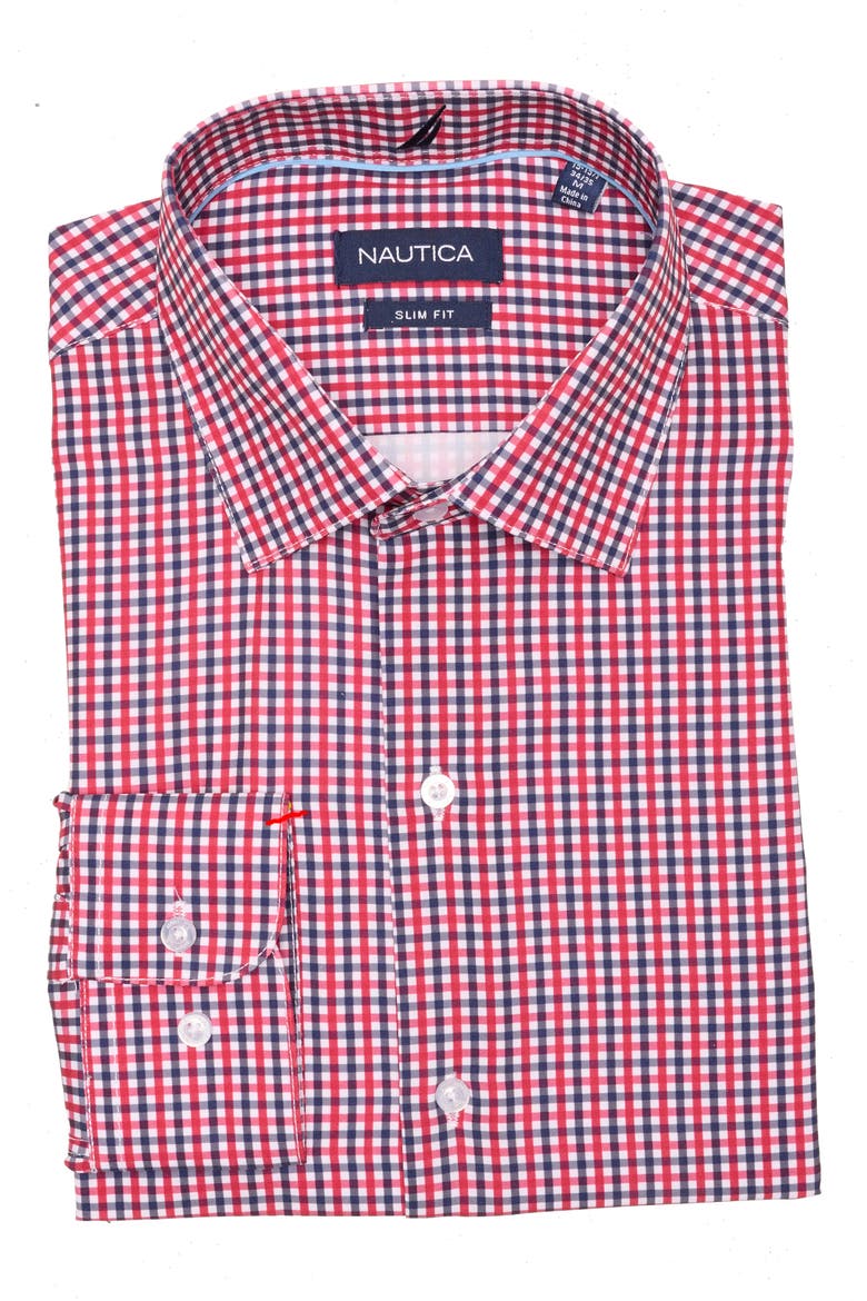 Slim Fit Check Print Dress Shirt, Alternate, color, RED