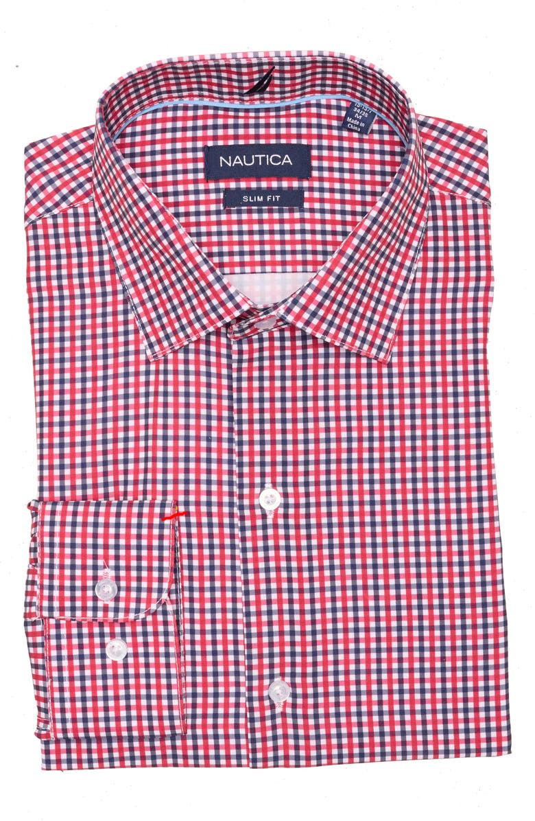 Nautica Slim Fit Check Print Dress Shirt, Main, color,