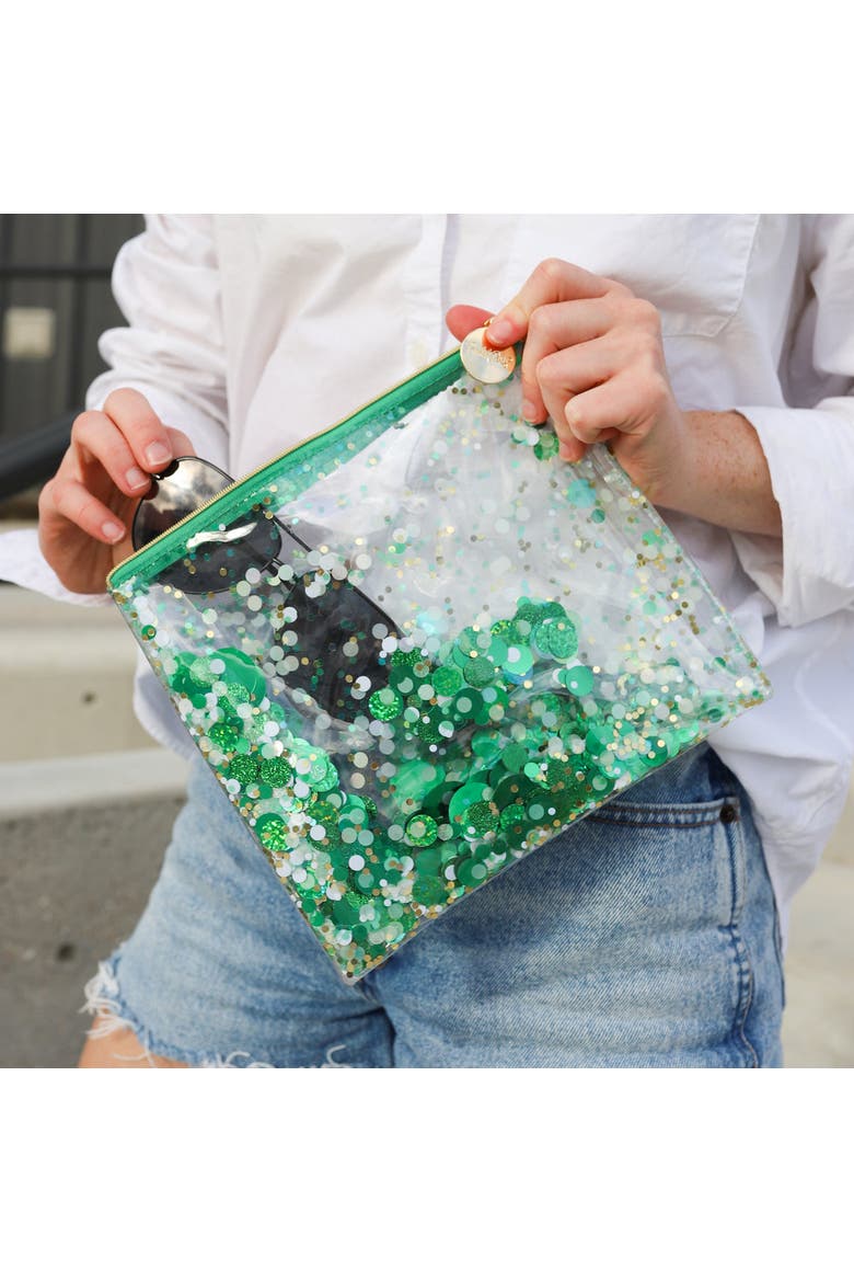 Spirit Squad Confetti Everything Pouch Makeup Bag Travel BagCosmetic Bag for Women, Alternate, color, Green