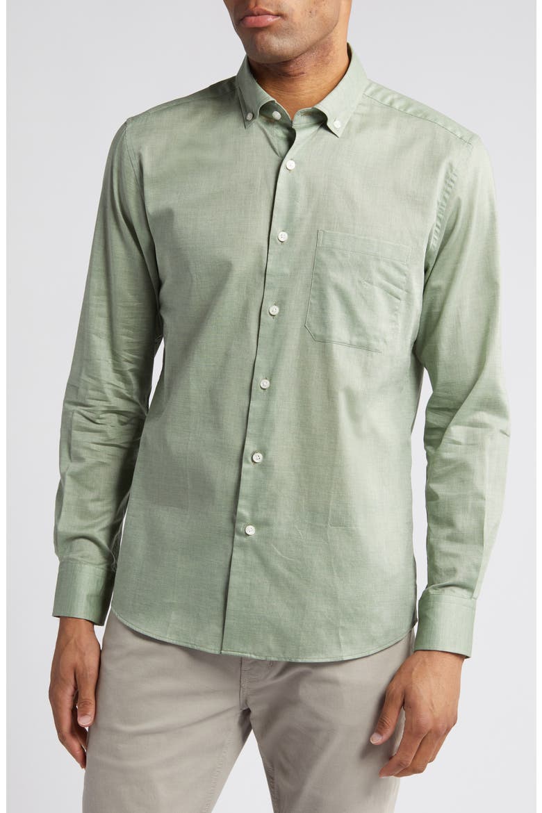 Heathered Chambray Button-Down Shirt, Main, color, SAGE