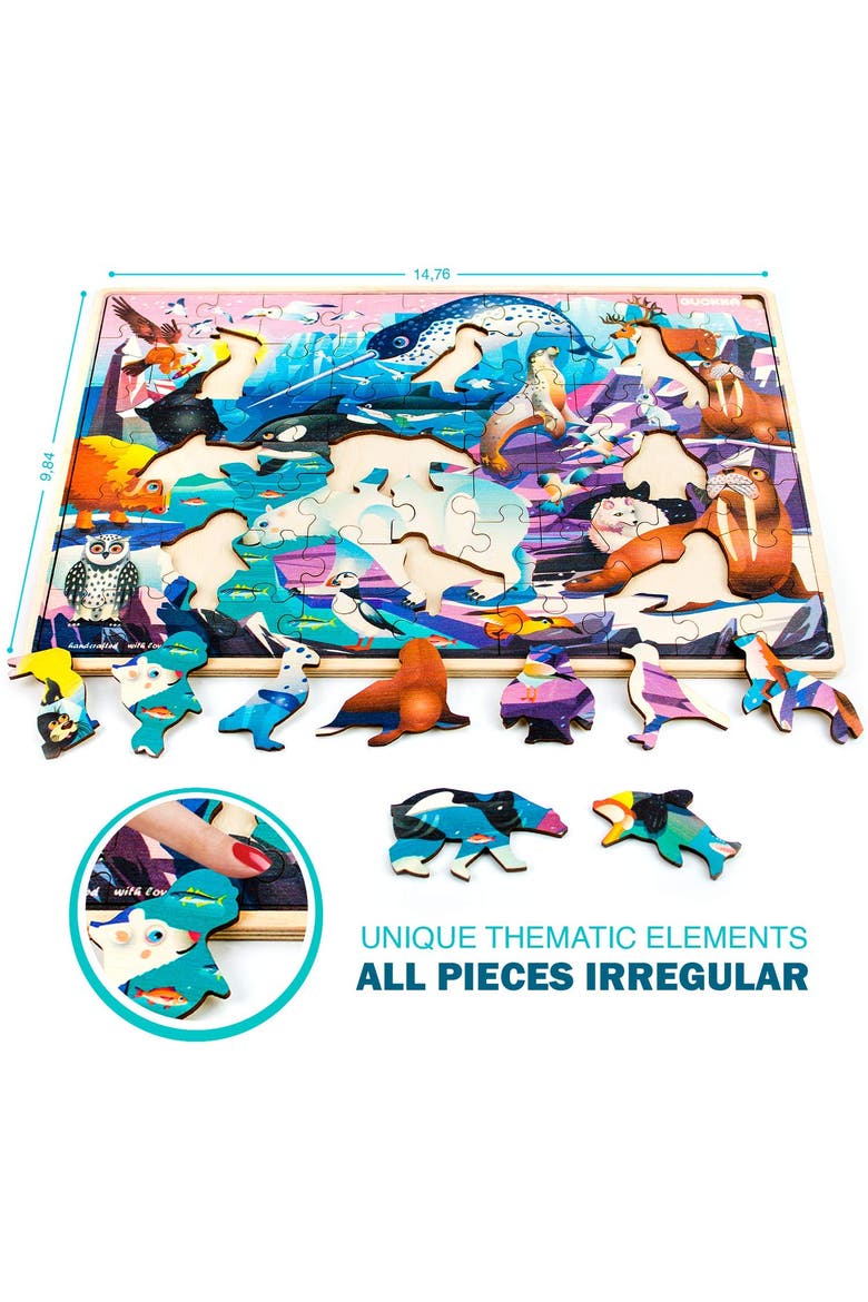 4x60 Piece Kids Wooden Jigsaw Puzzles, Alternate, color, Animals Dino City Bugs