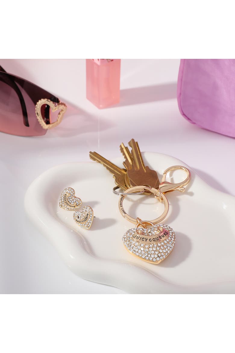 Pave Heart Keychain & Earrings Set, Alternate, color, gold, silver