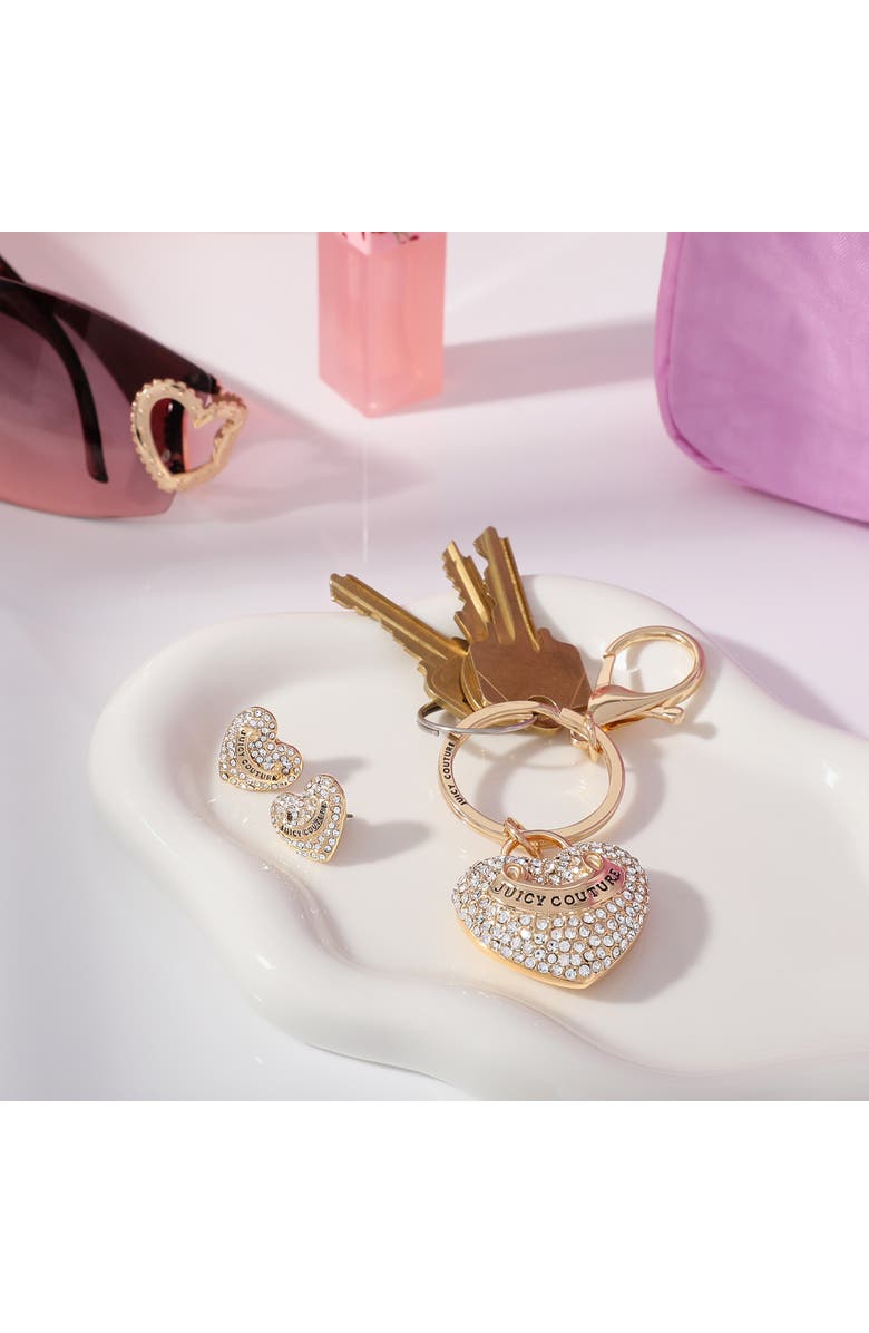 Juicy Couture Pave Heart Keychain & Earrings Set, Alternate, color, Gold, Silver