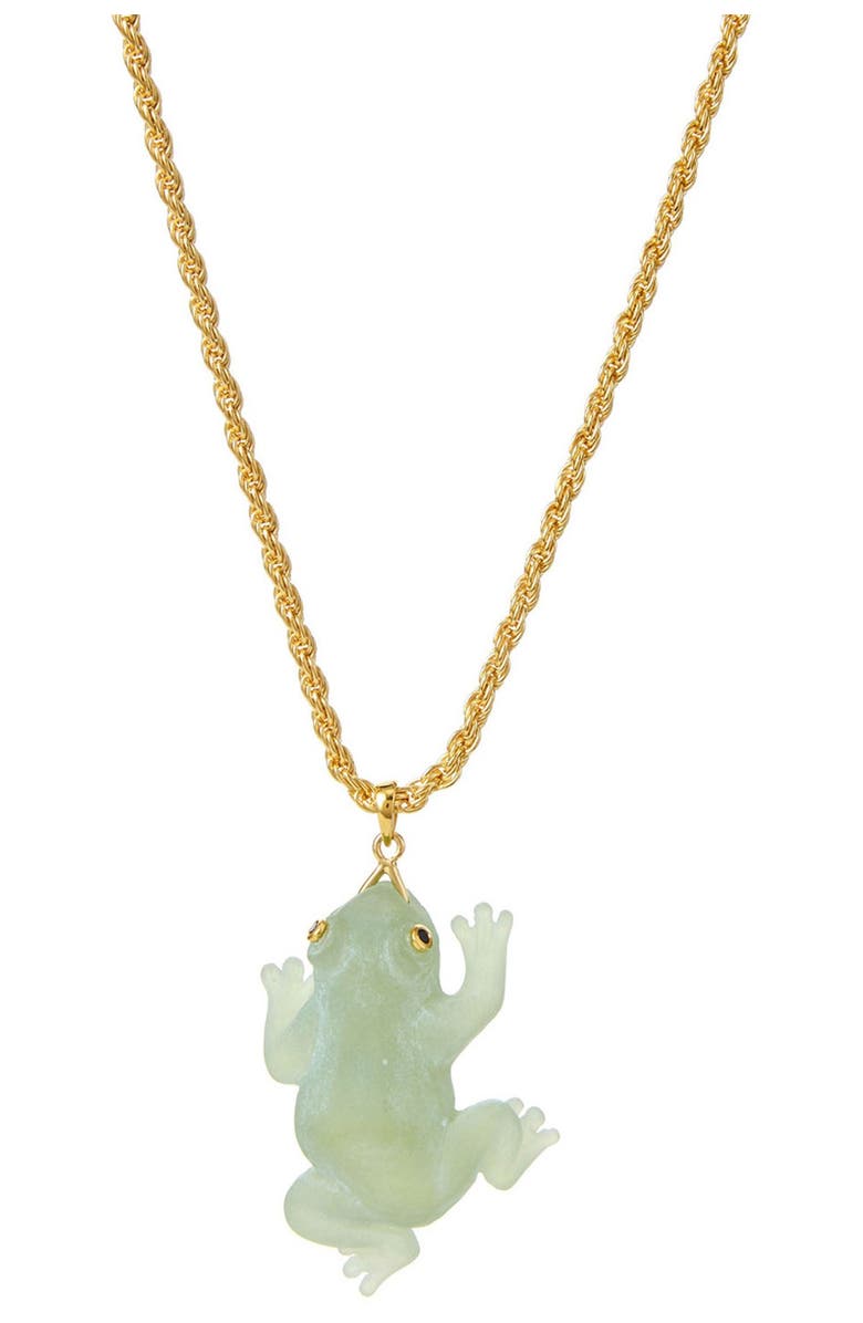 SAVVY CIE JEWELS 18K Gold Plated Jade Frog Pendant Necklace, Main, color, 