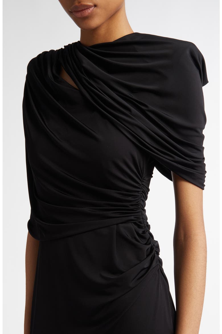 Draped Cape Cutout Midi Dress, Alternate, color, BLACK