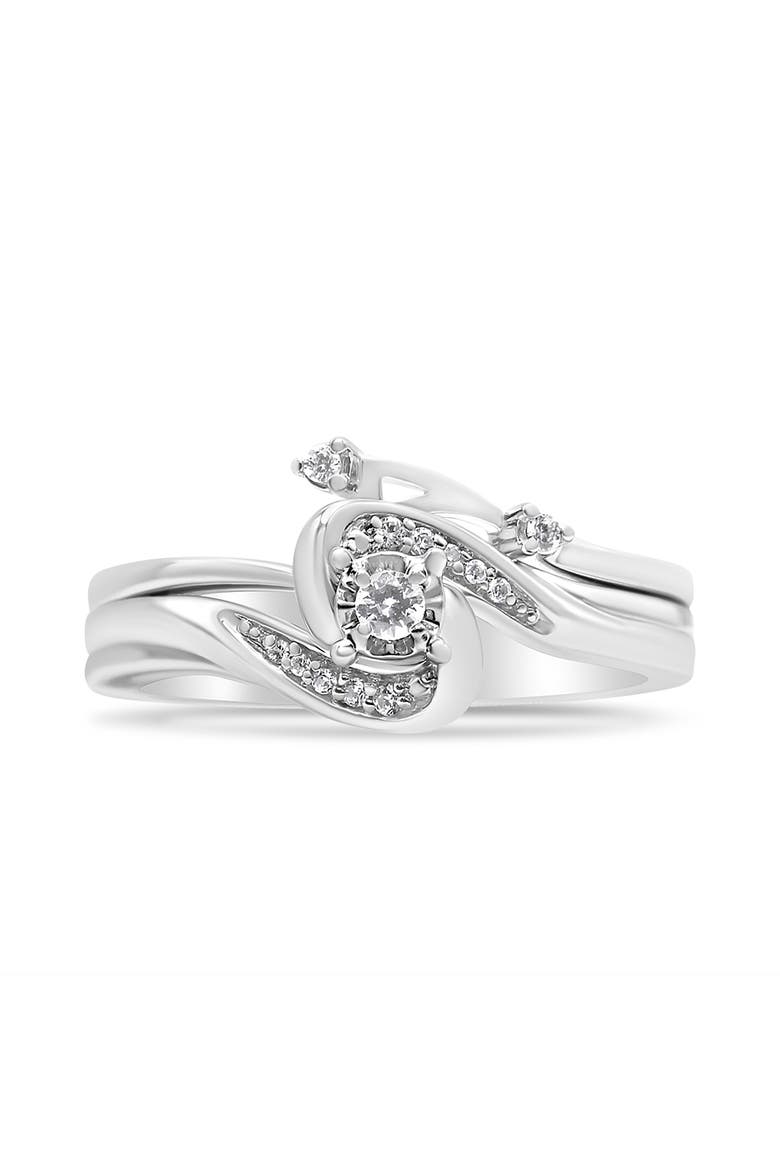 Silver 1/10 Cttw Diamond Swirl and Bypass Bridal Set Ring and Band, Alternate, color, White
