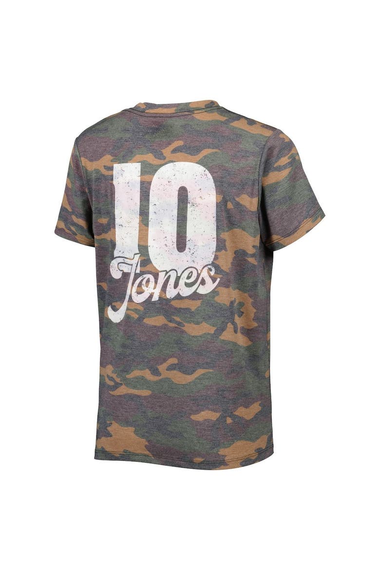 Women's Majestic Threads Mac Jones Camo New England Patriots Name & Number V-Neck T-Shirt, Alternate, color, Camo