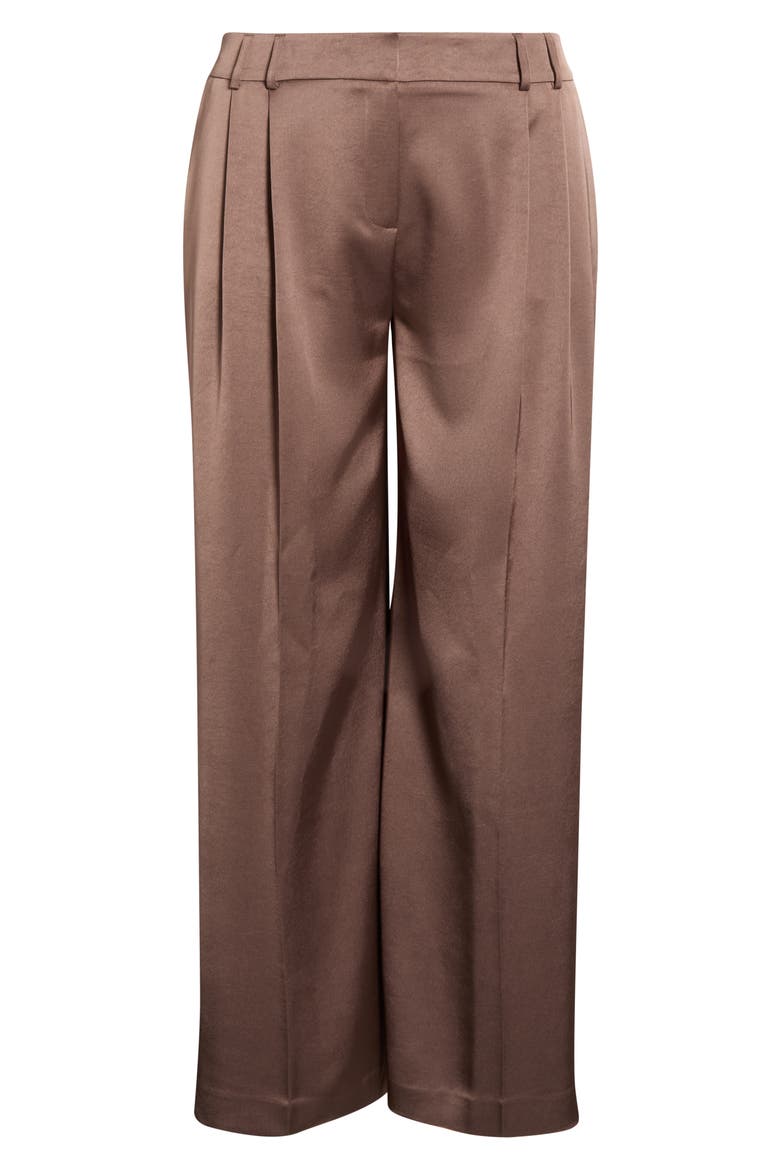 Pleated Satin Wide Leg Pants, Alternate, color, MOCHA