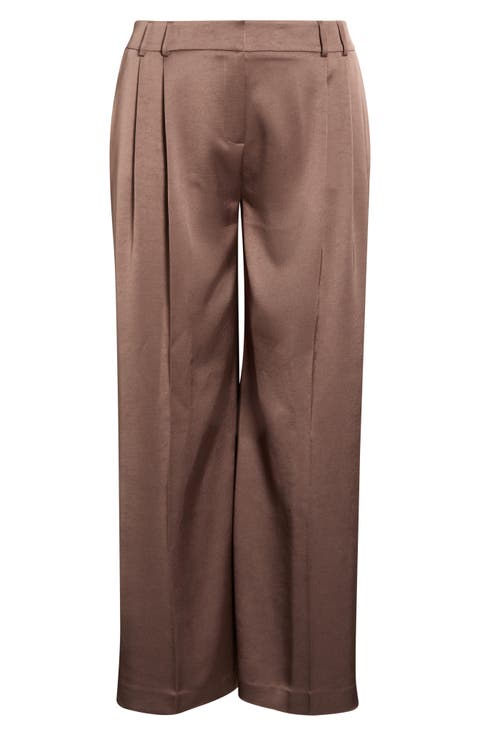 Pleated Satin Wide Leg Pants (Plus)