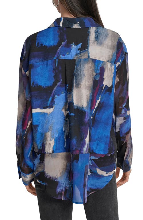 Dkny Printed Rumple Button-up Shirt In Blue