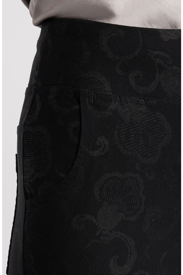 High Waist Etched Floral Flare Leg Pants, Alternate, color, BLACK