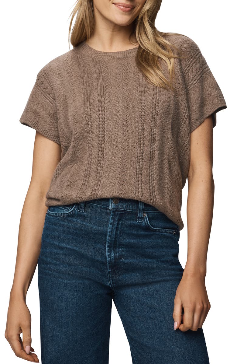 Splendid Raelynn Short Sleeve Pointelle Sweater, Main, color, Cedar Brown