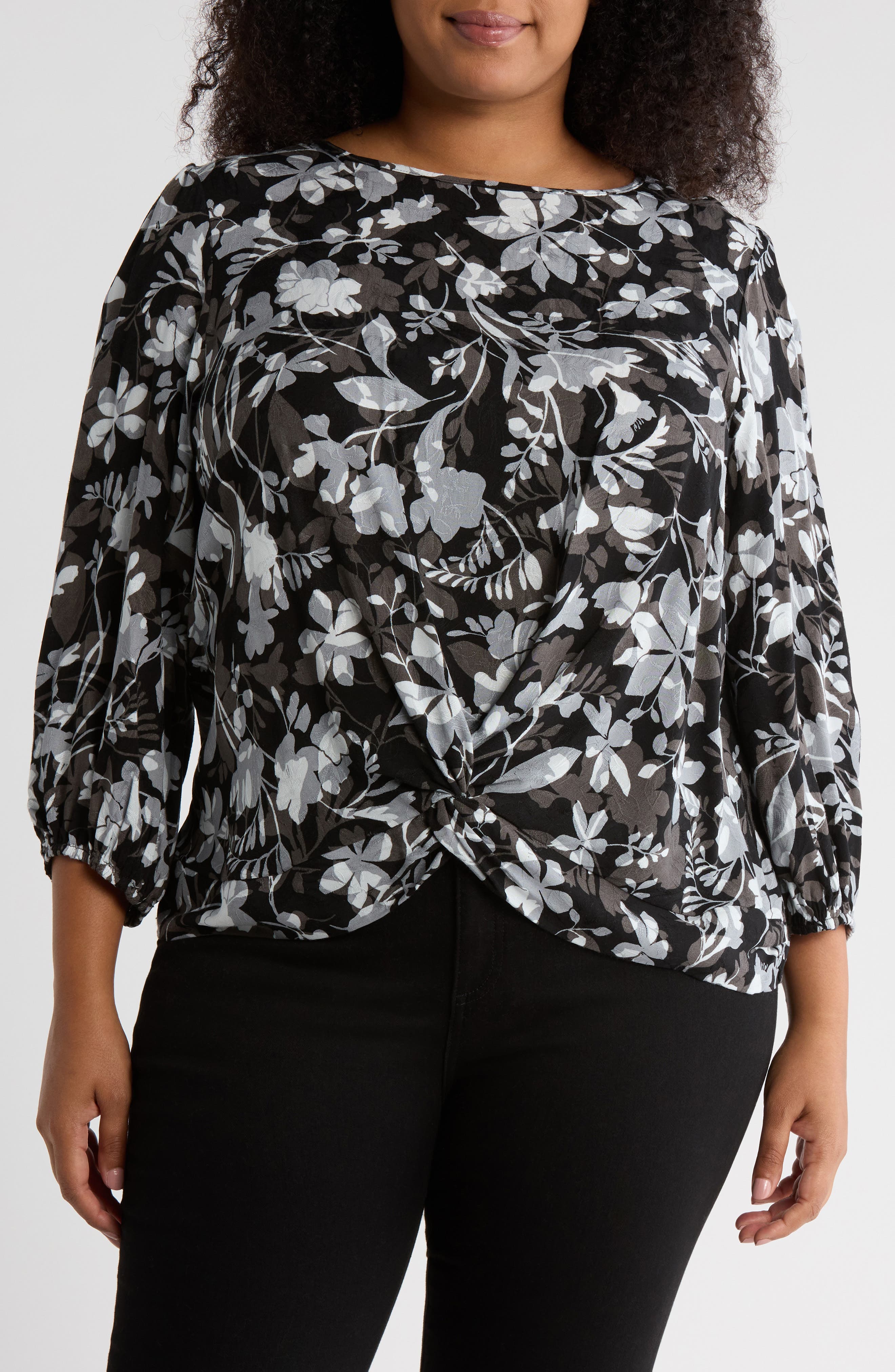 Renee C Floral Long Sleeve Twist Front Top