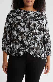 Renee C Floral Long Sleeve Twist Front Top