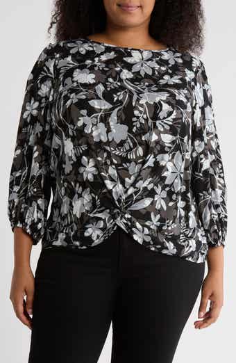 Floral Long Sleeve Twist Front Top
