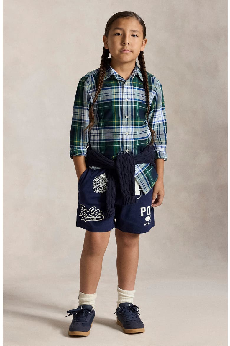 Kids' Plaid Cotton Oxford Button-Down Shirt, Alternate, color, WHITE GREEN MULTI