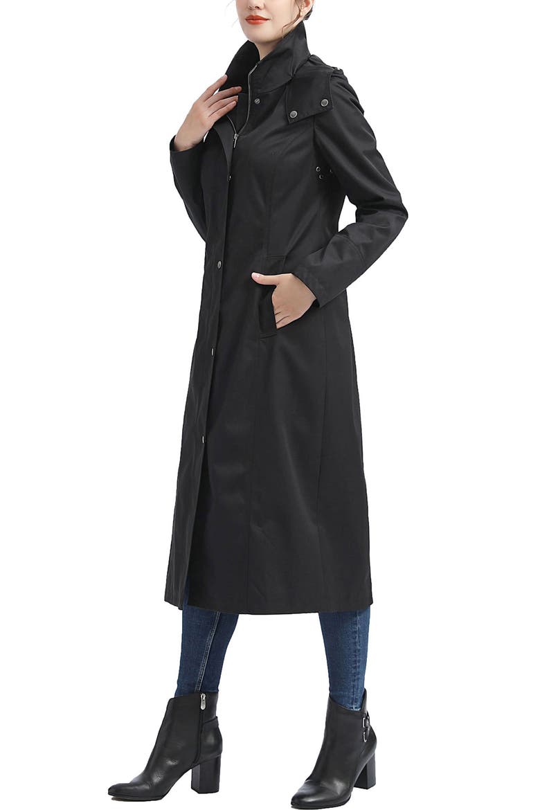Cami Water-Resistant Hooded Long Raincoat, Alternate, color, Black