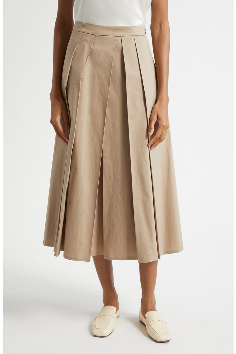 Dune Pleated Stretch Cotton Poplin Skirt, Main, color, TAN