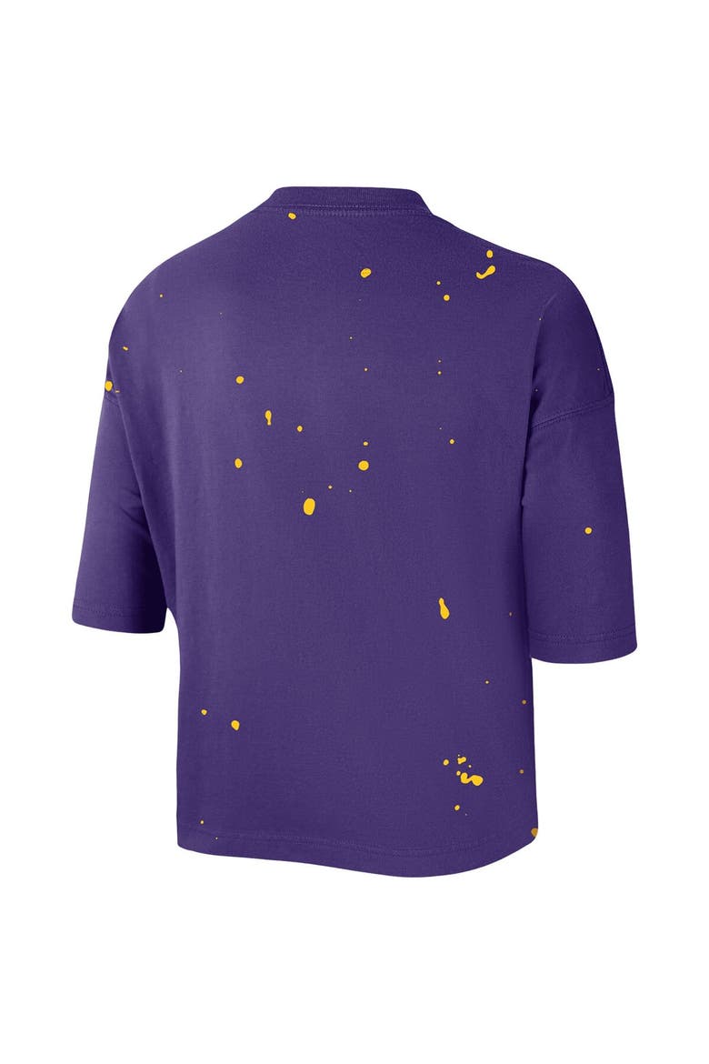 Women's Nike Purple Los Angeles Lakers Courtside Splatter Cropped T-Shirt, Alternate, color, Purple