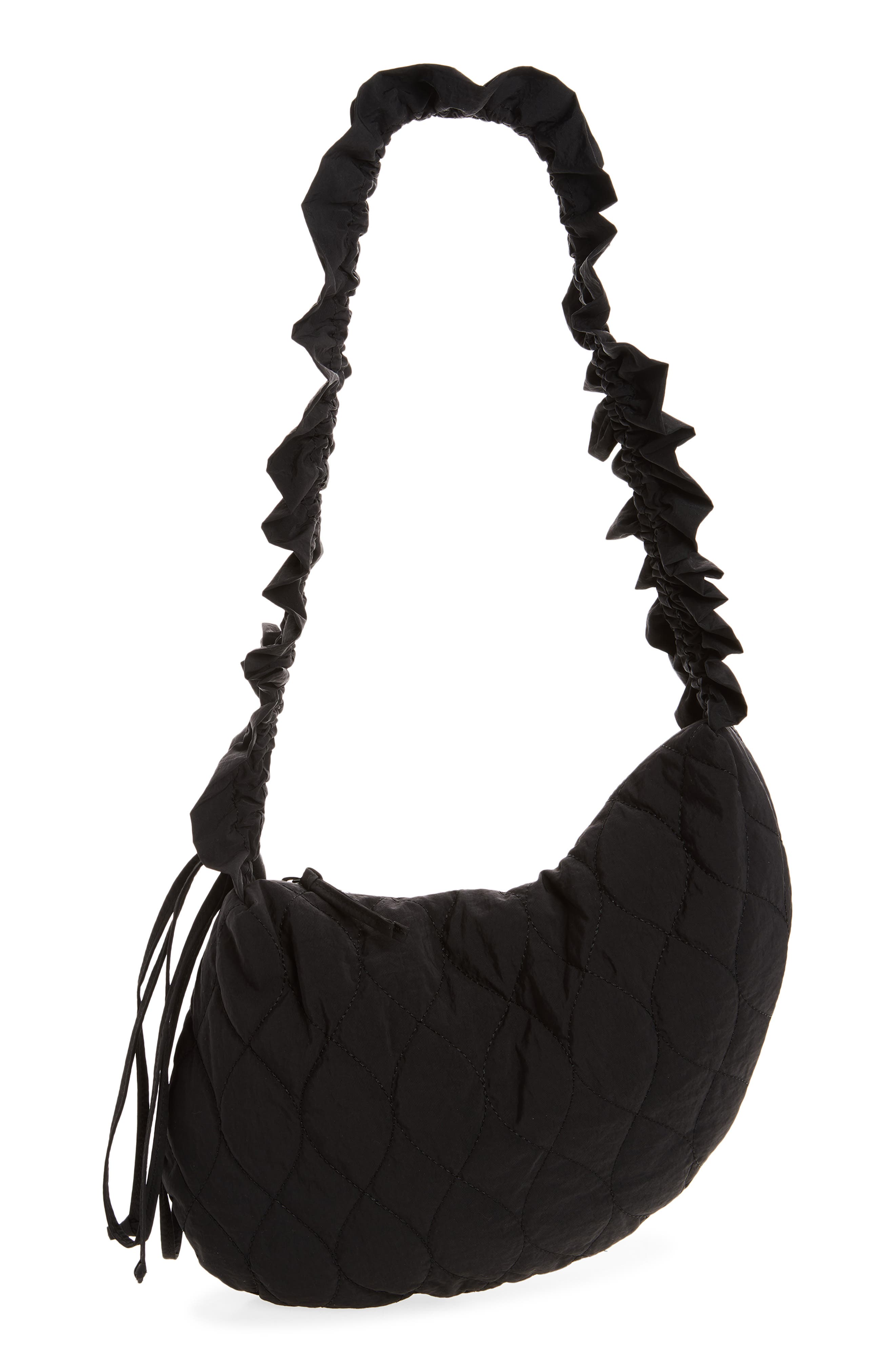 Embroidered Rose Ruched Kidney Bag, Main, color, BLACK