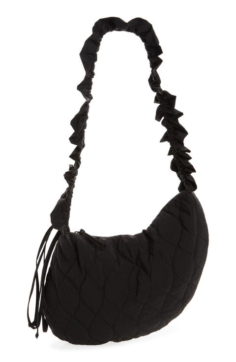 Embroidered Rose Ruched Kidney Bag
