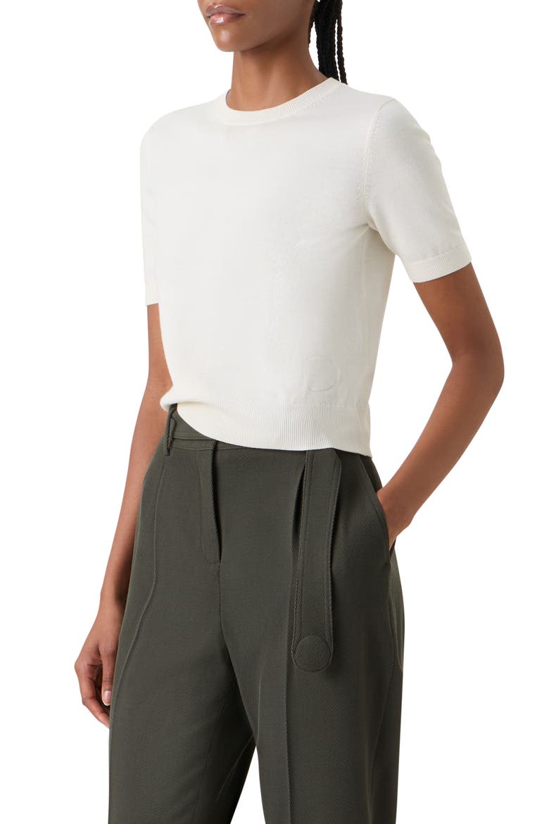 Relaxed Fit Short Sleeve Virgin Merino Wool Sweater, Alternate, color, CREAM