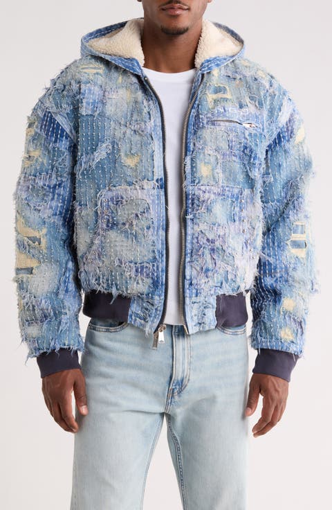 Boro Distressed Hooded Denim Jacket