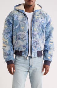 Nothing Grows Overnight Boro Distressed Hooded Denim Jacket