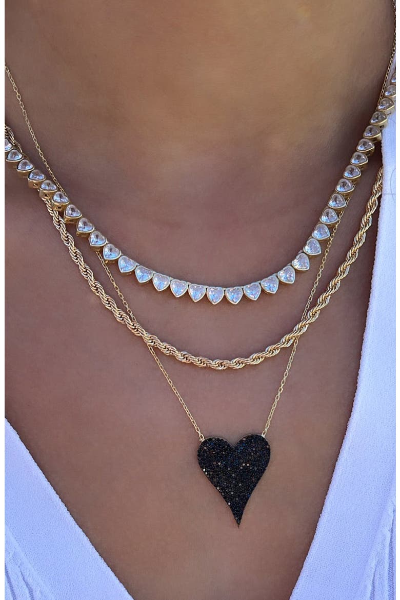 Small Pavé Heart Pendant Necklace, Alternate, color, GOLD/ BLACK