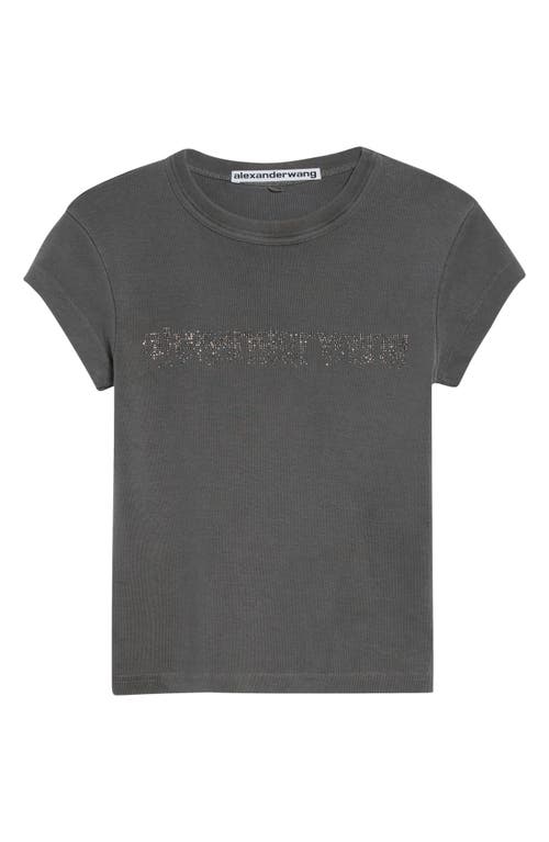 Alexander Wang Hotfix Crystal Logo Baby Tee In Gray