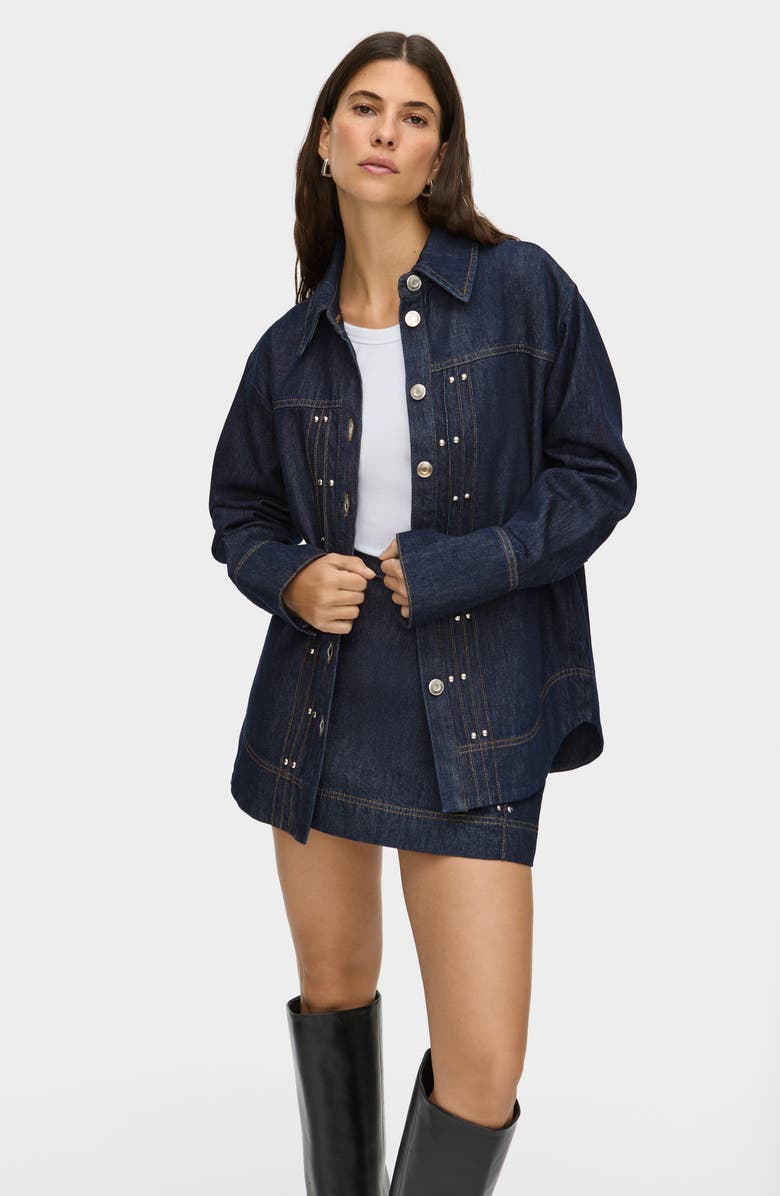 ALIGNE Fog Stud Detail Organic Cotton Denim Jacket, Alternate, color, Indigo