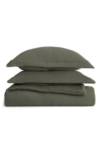 Homespun Double Gauze 3-piece Comforter Set In Green