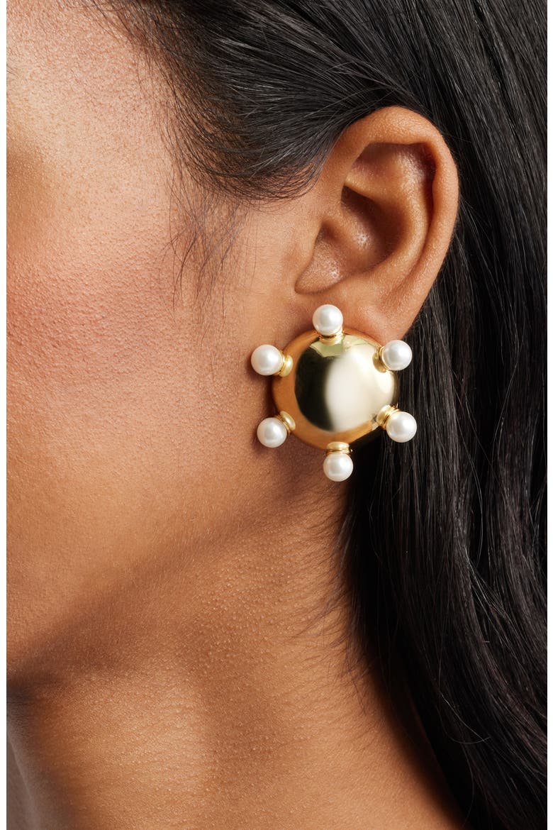 Faux Pearl Stud Earrings, Alternate, color, GOLD