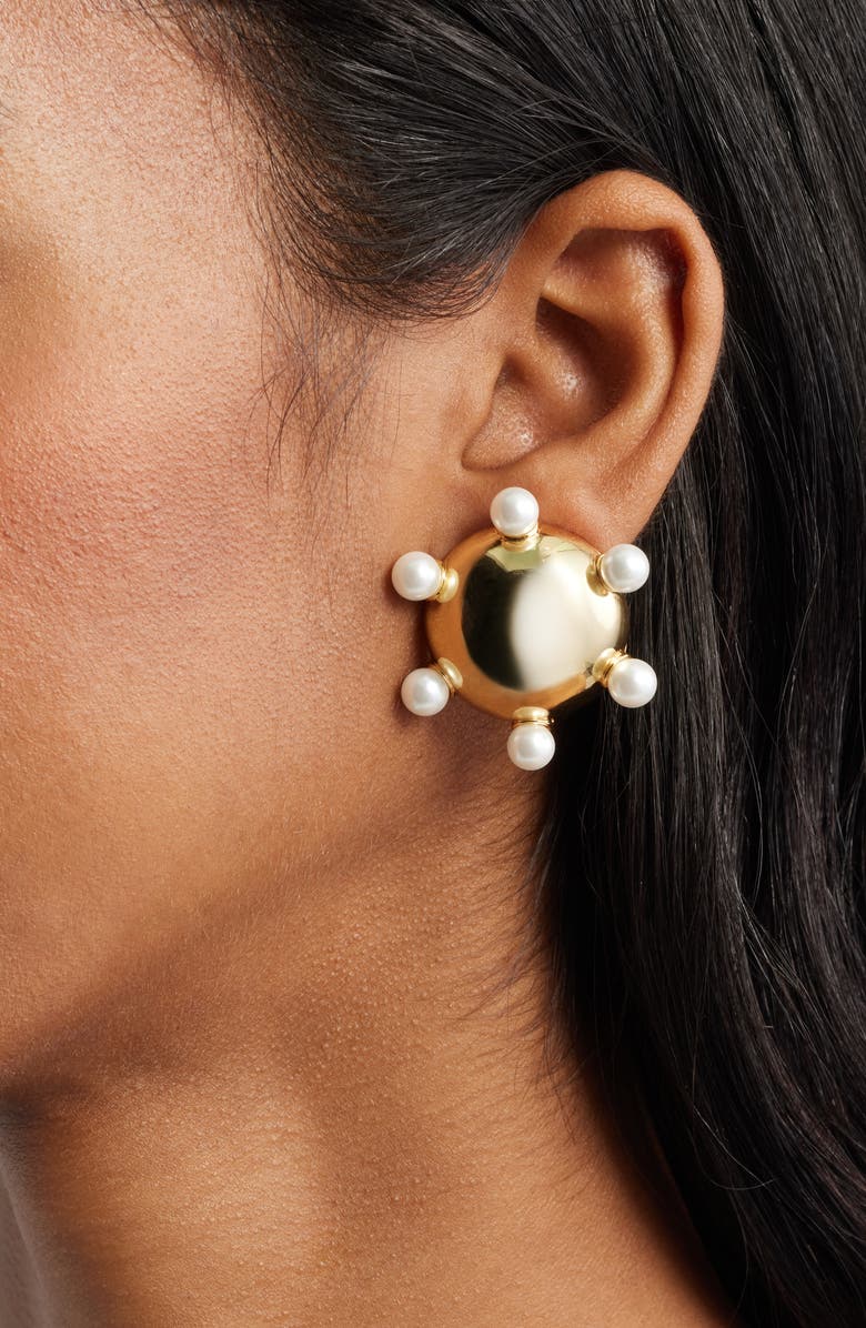 Kenneth Jay Lane Faux Pearl Stud Earrings, Alternate, color, Gold