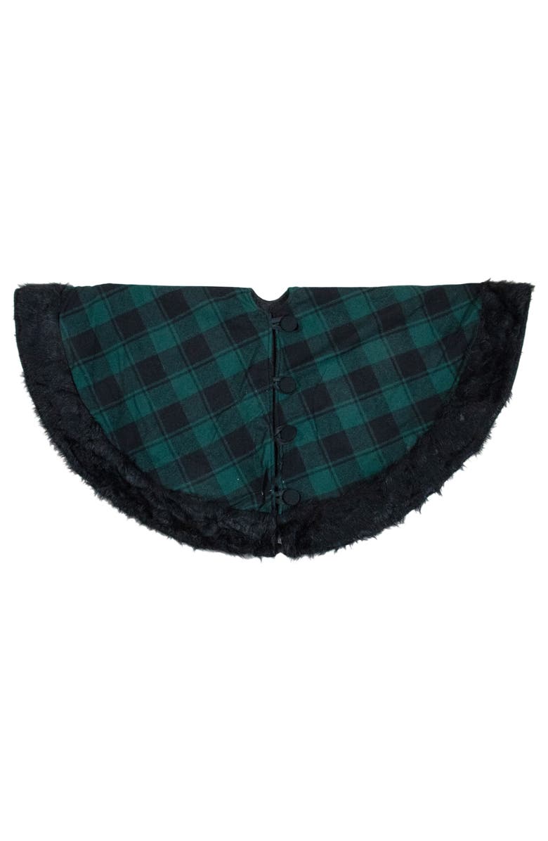 Northlight 48" Green and Black Plaid Christmas Tree Skirt with Faux Fur, Alternate, color, Black