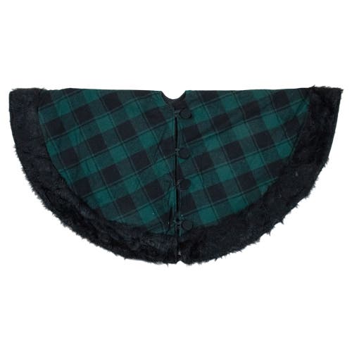 Northlight 48" Green And Black Plaid Christmas Tree Skirt With Faux Fur In Black