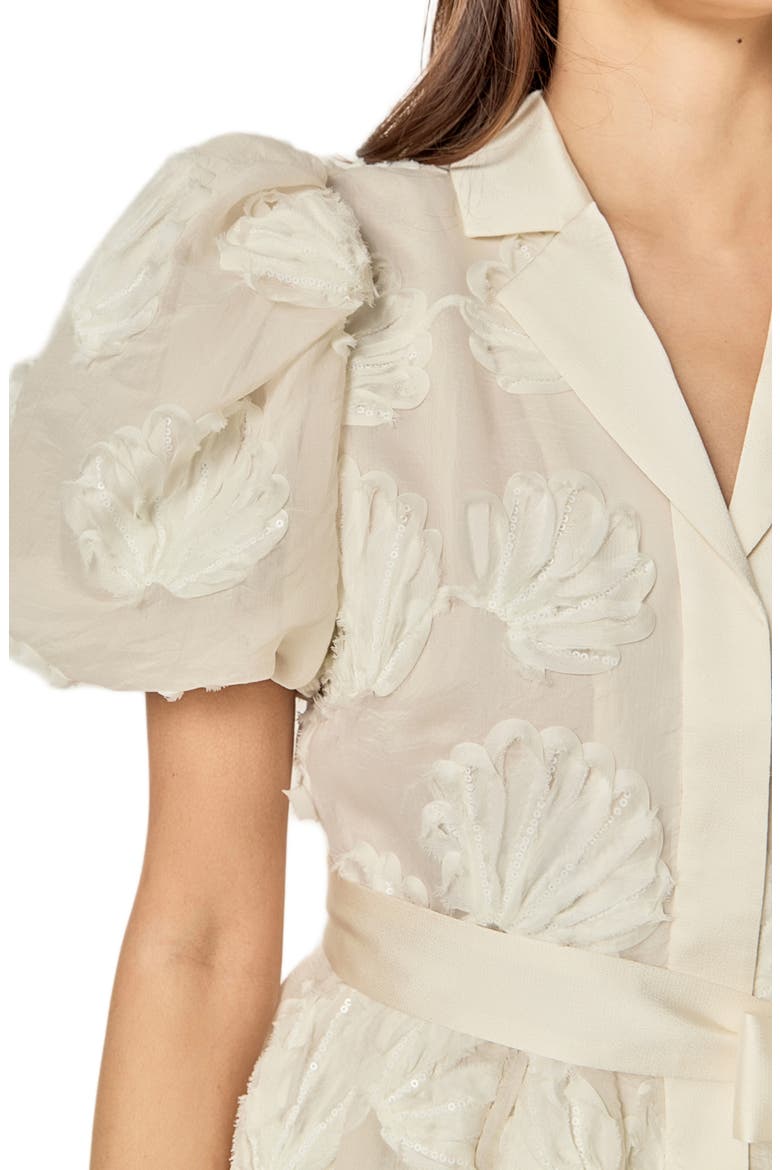 Shell Puff Sleeve Tie Waist Minidress, Alternate, color, OFF WHITE