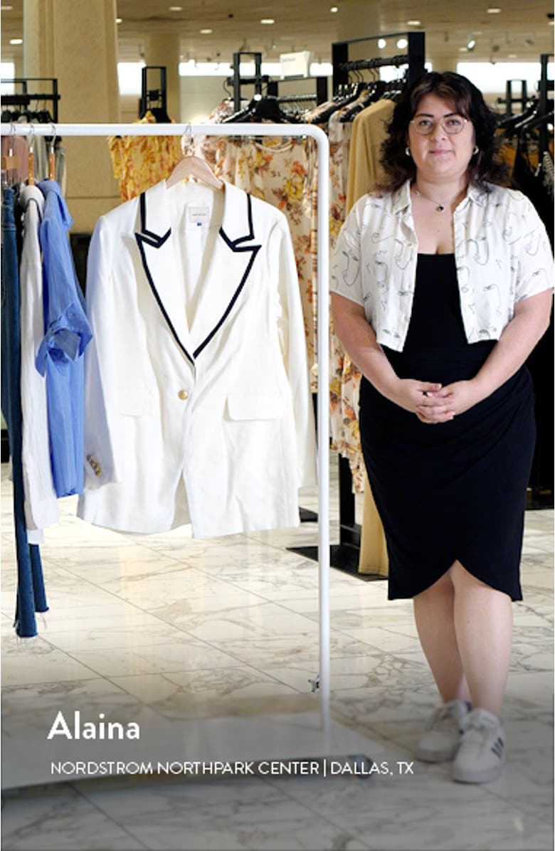 Contrast Detail Linen Blend Blazer, sales video thumbnail