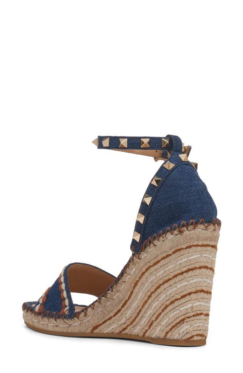 Valentino Rockstud 105 Denim Wedge Sandal In Blue