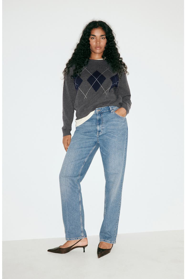 Argyle Crewneck Sweater, Alternate, color, MEDIUM HEATHER GREY