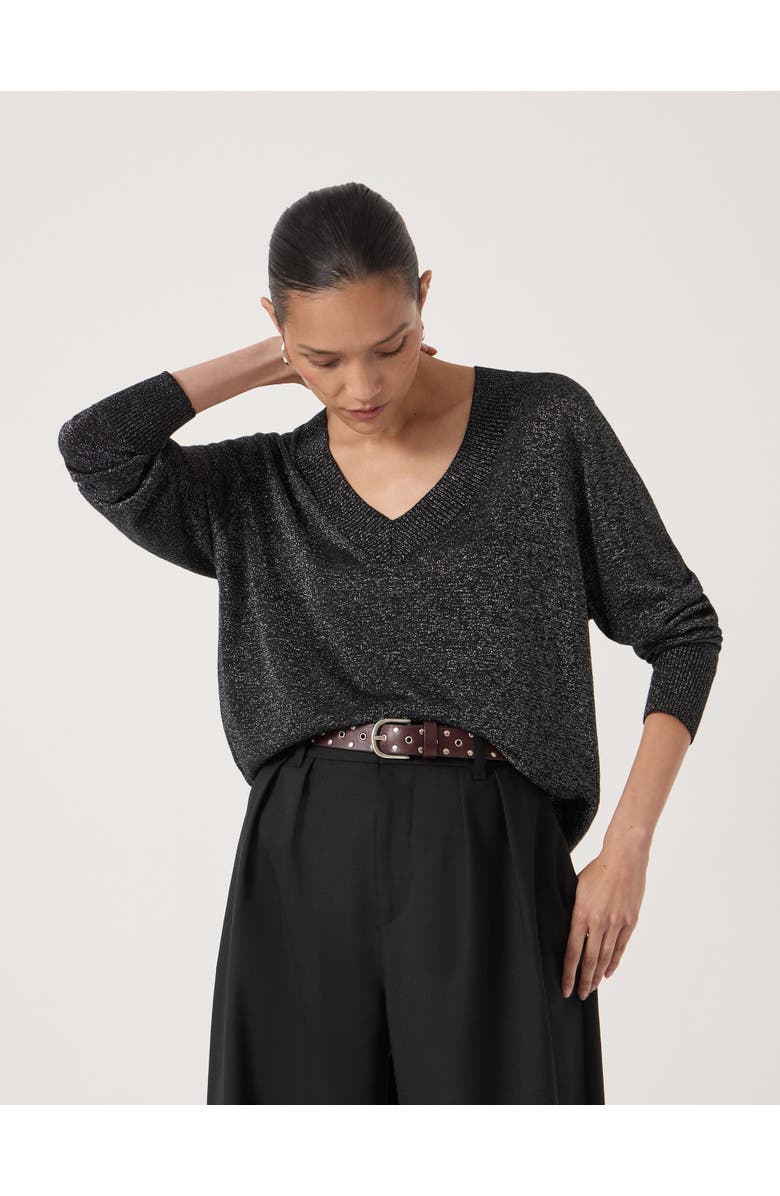 Hush Gracey V Neck Metallic Jumper, Main, color, Silver Metallic