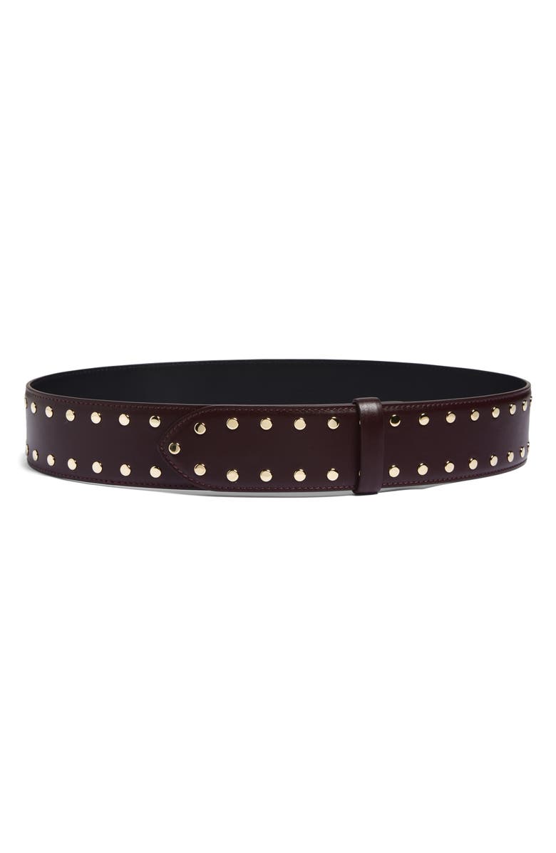 Khaite Studded Leather Belt, Main, color, Bordeaux