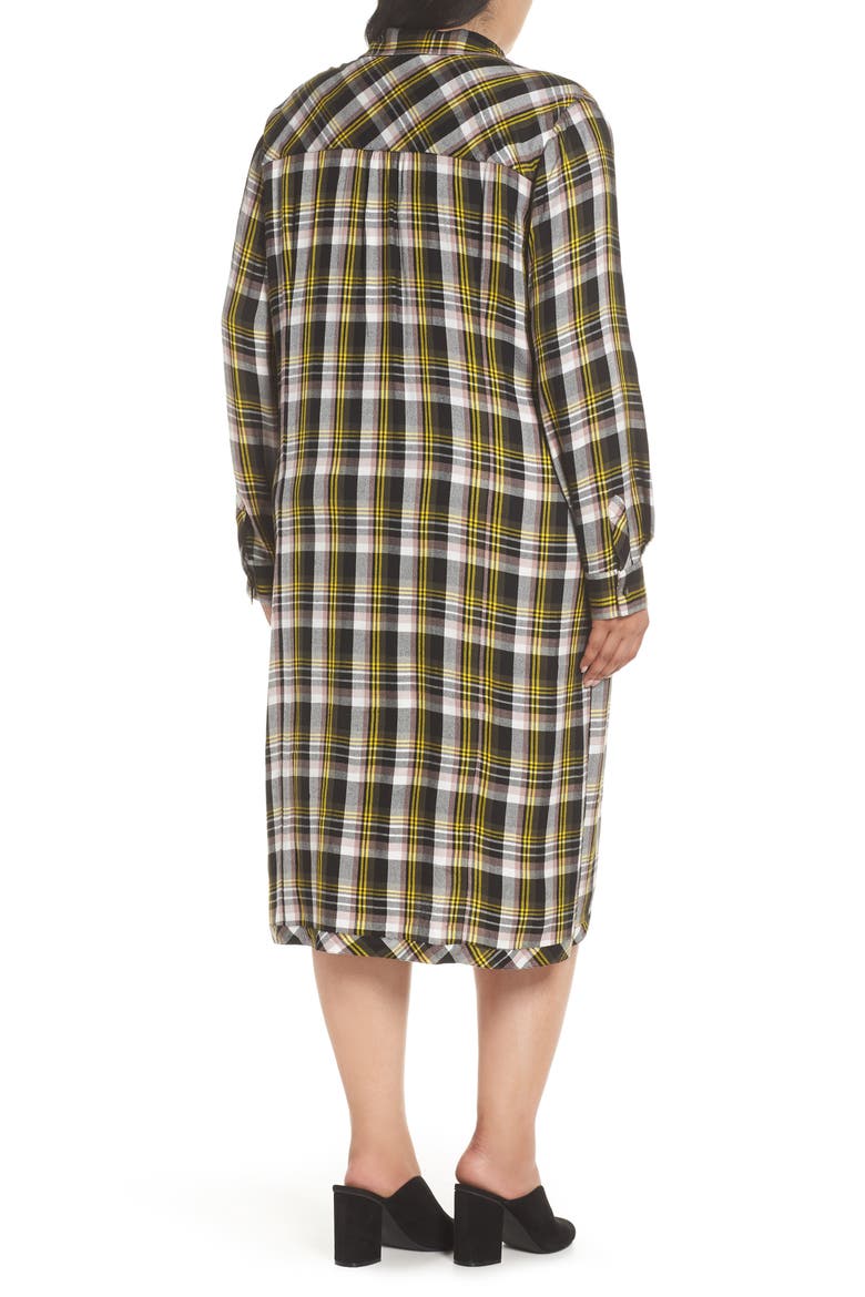 Knot Front Plaid Shirtdress, Alternate, color, BLACK- YELLOW ADELE PLAID