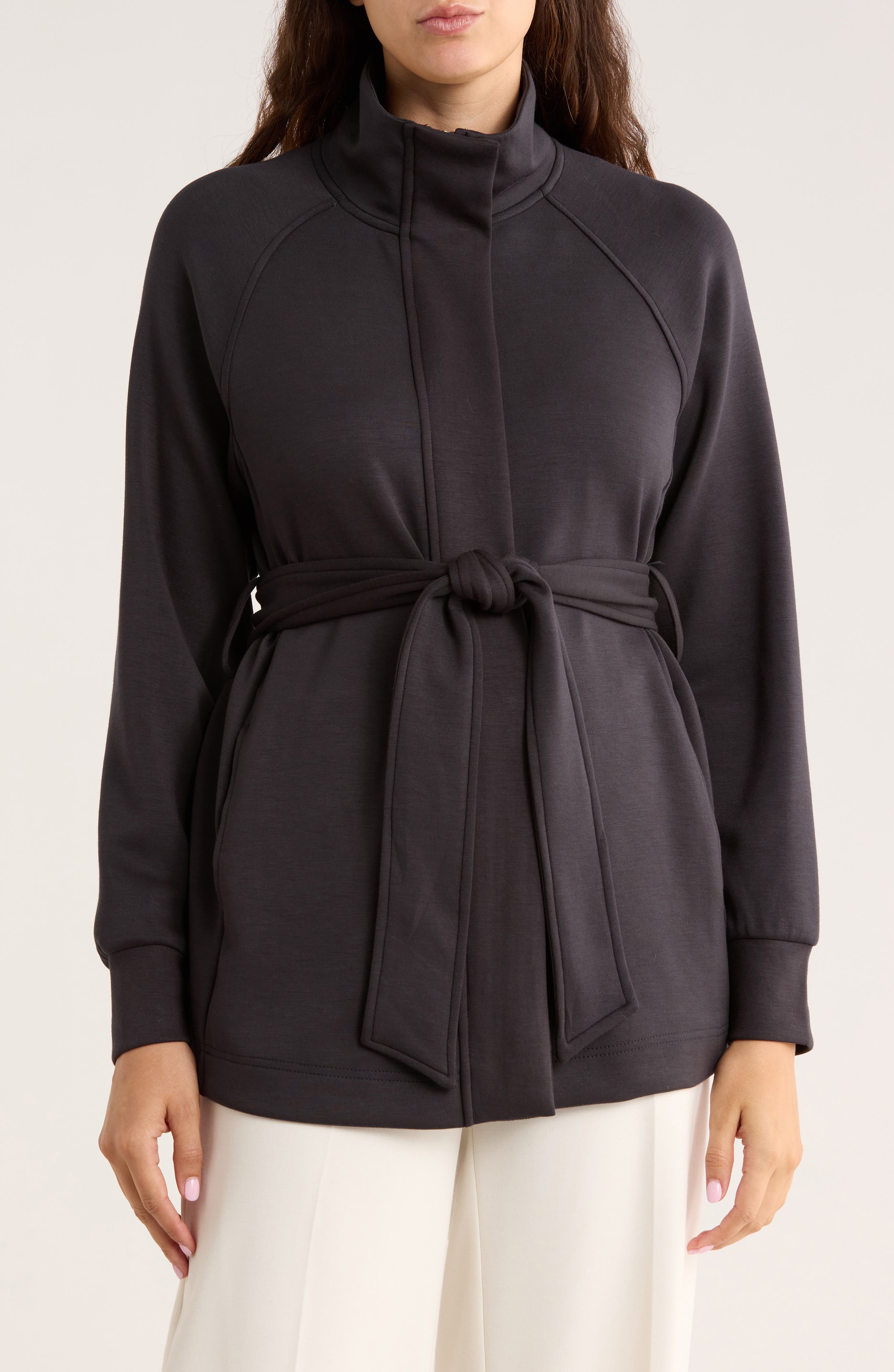 ELIE ELIE TAHARI Raglan Sleeve Tie Belt Jacket